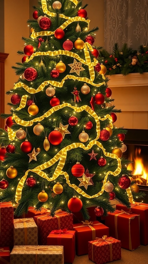 Inspirational Christmas Quotes and Sayings A decorated Christmas tree with gifts and a warm fireplace, symbolizing the spirit of the holiday season.